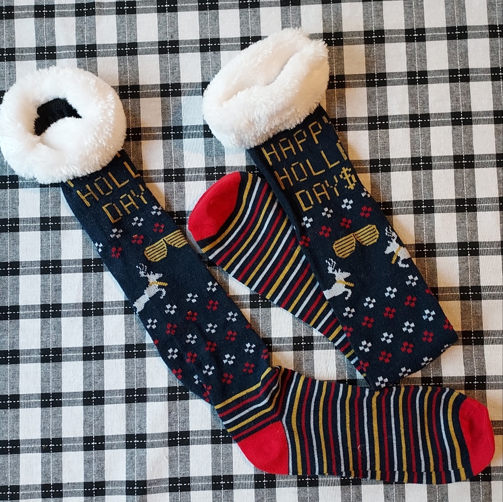 Knee High Christmas Socks Faux Fur Woman's